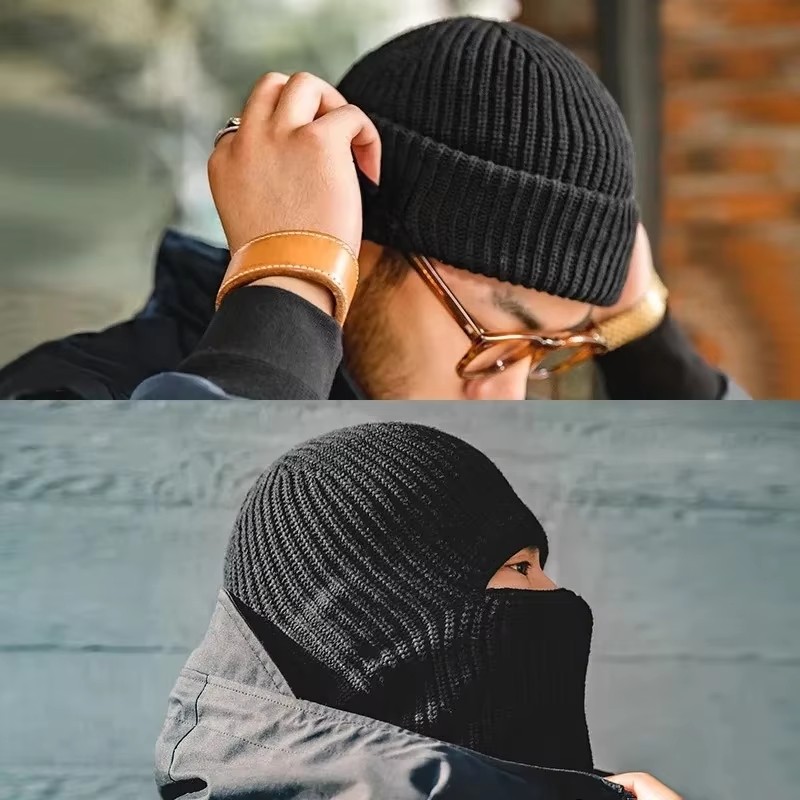 Muffler Men Wool - 男性冬スカリービーニー帽子女性のためのニットウールスカーフキャップバラクラバマスク Gorras ボンネット厚く暖かい手作り帽子