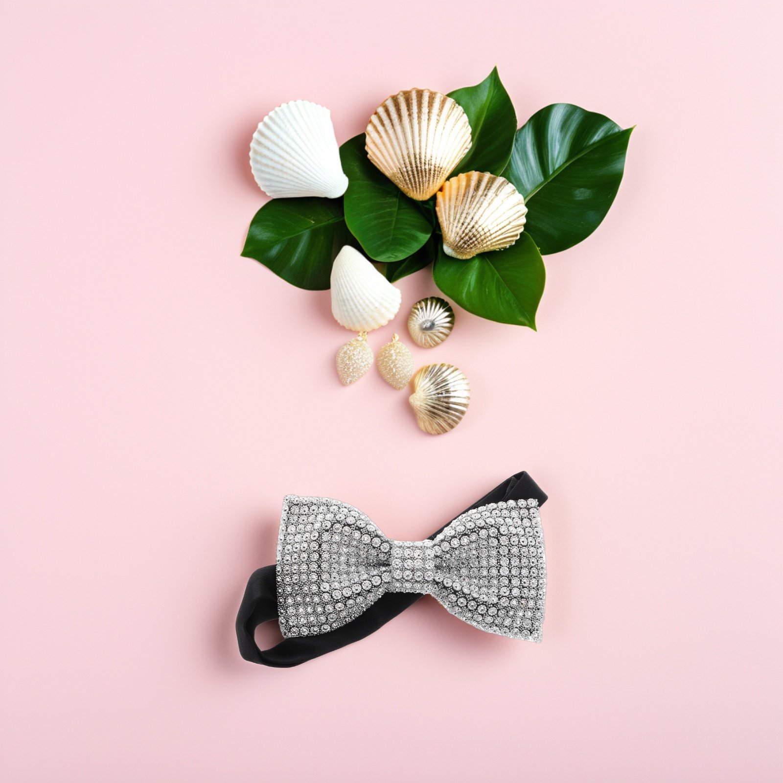 Bow Tie Pre Tied - 二重のラインストーンがあしらわれた、きらびやかな蝶ネクタイ。あらかじめ結び目が付いており、サイズ調整が可能。結婚式、新郎、介添人、フォーマルなパーティー、晩餐会に最適。シルバー。
