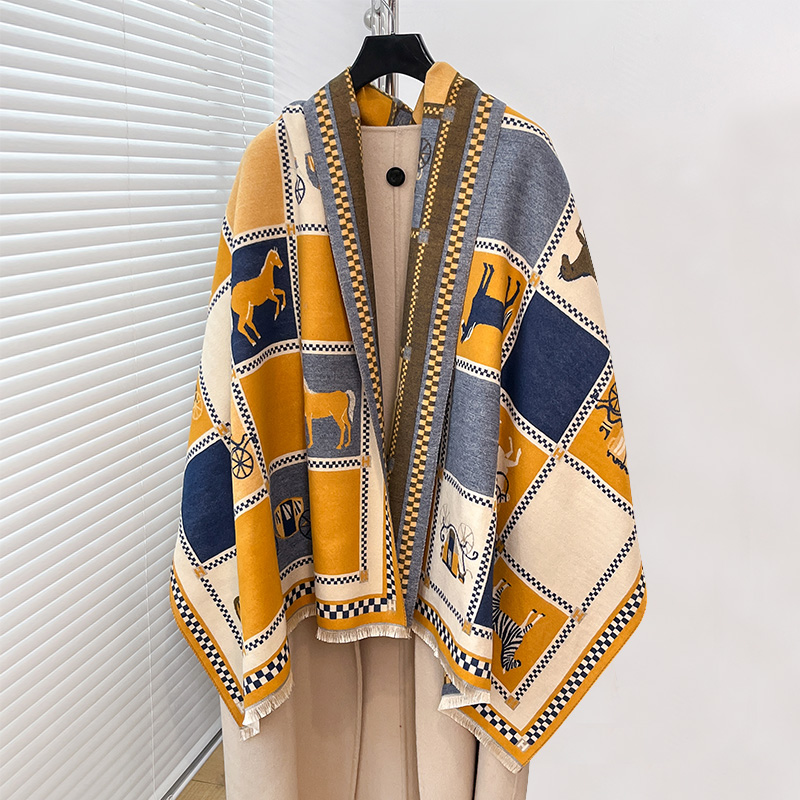 高級暖かいポンチョカシミヤ冬の女性用スカーフ馬柄ショールラッ - Woven Scarf Blanket のレビューと価格