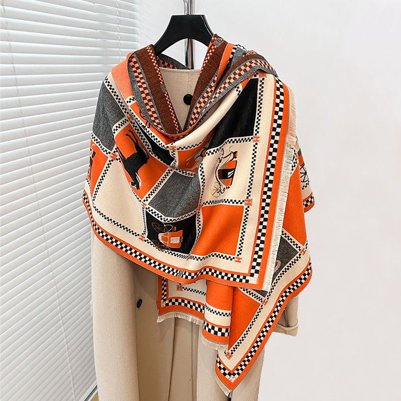 高級暖かいポンチョカシミヤ冬の女性用スカーフ馬柄ショールラッ - Woven Scarf Blanket のレビューと価格