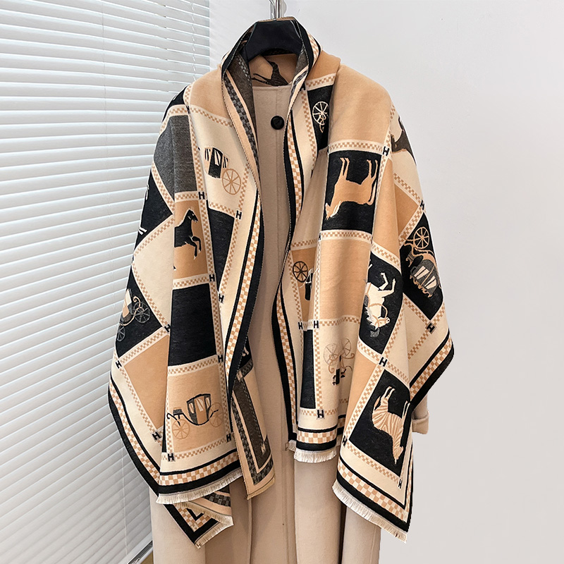 高級暖かいポンチョカシミヤ冬の女性用スカーフ馬柄ショールラッ - Woven Scarf Blanket のレビューと価格